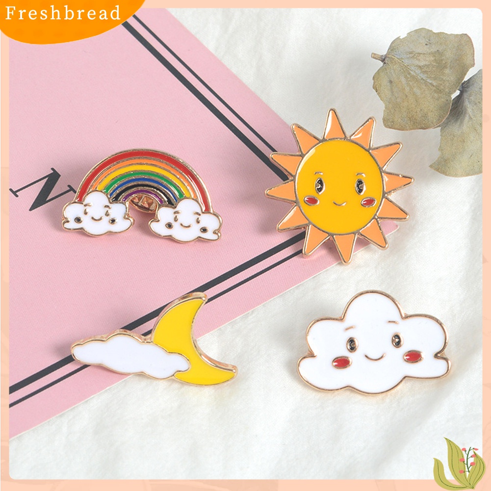 Fresh| Bros Pin Enamel Desain Kartun Matahari Bulan Awan Pelangi Untuk Kerah Tas