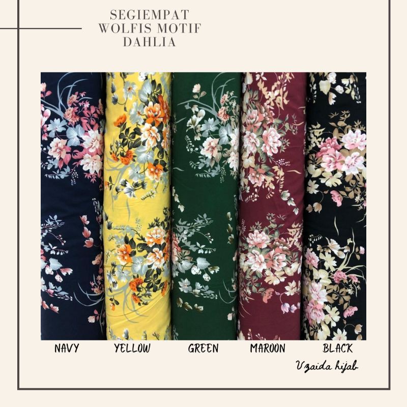 Segiempat wolfis motif dahlia ukuran 110-150 cm