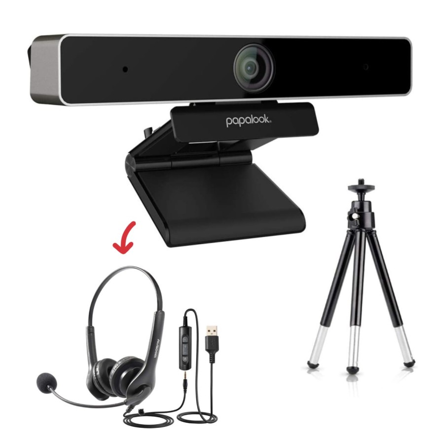 PAPALOOK WEBCAM 2K 30FPS + AUSDOM HEADSET USB BUNDLE - PA920 + BS01