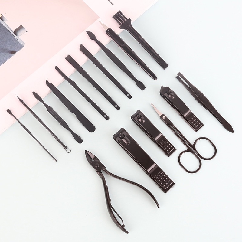 Manicure Set Pedicure 16in1 Peralatan Menicure Multifungsi  Stainless Stell Anti Karat Rose Gold Gunting Kuku Portable Tools Premium