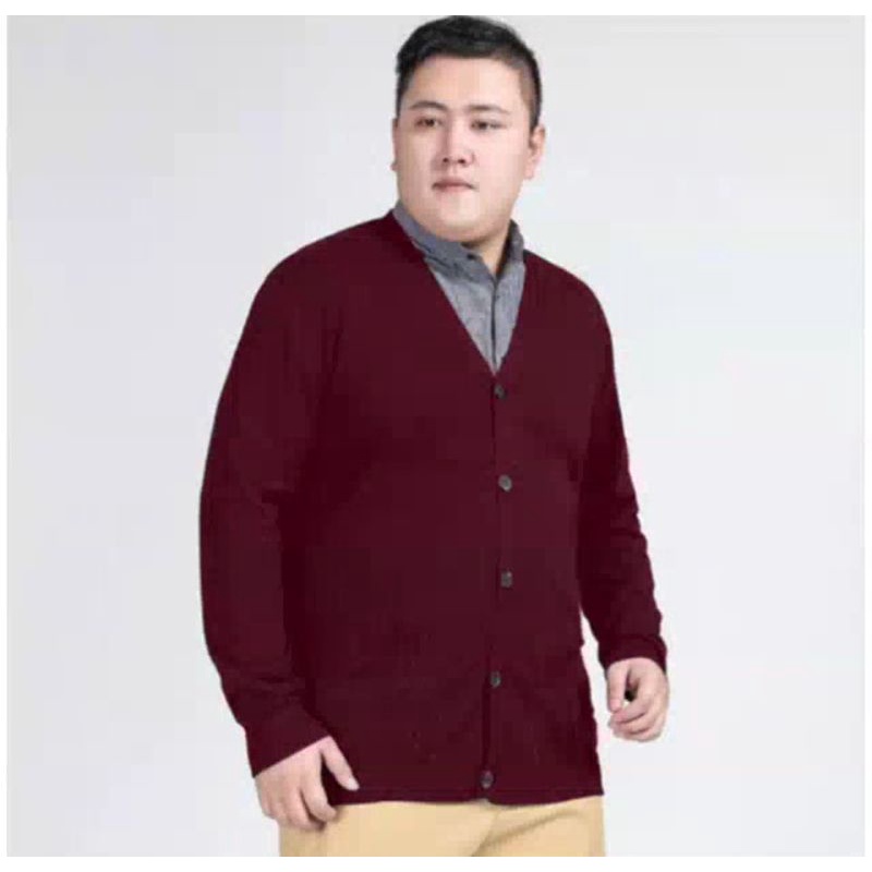 CARDIGAN BASIC RAJUT PRIA JUMBO SWEATER LENGAN PANJANG BIG SIZE XL KANCING DEPAN WARNA GELAP BESAR