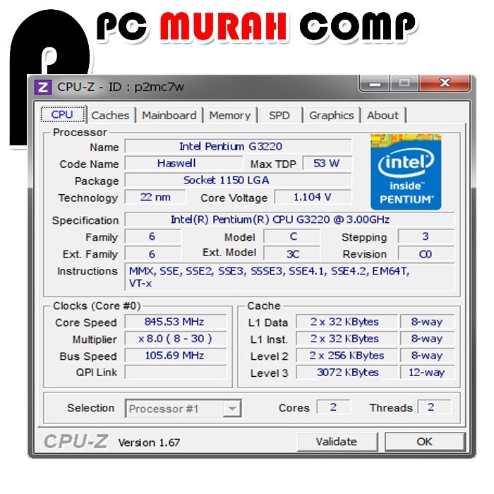 Processor Intel Pentium G3220 3.00GHz Soket 1150 DAN FAN INTEL