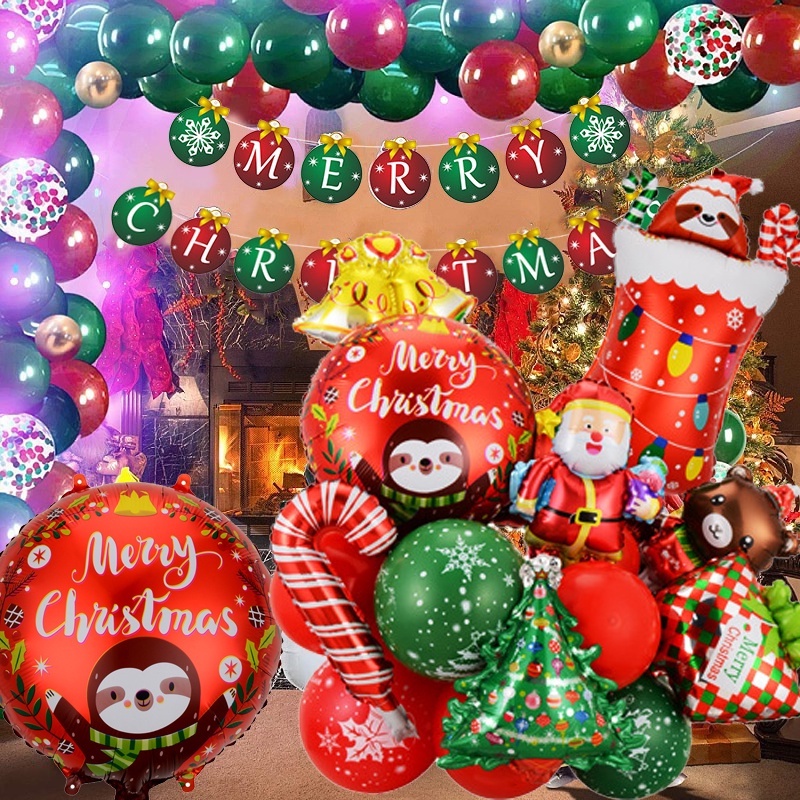 1 Set Balon Aluminum Foil Desain Santa Claus Elk Green Hat Little Boy Untuk Dekorasi Pesta Natal