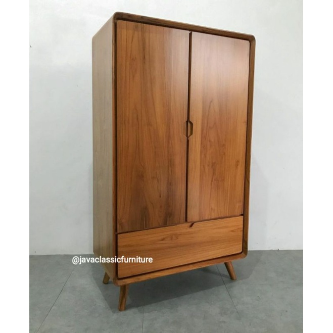 ALMARI KECIL ANAK MINIMALIS BUFET RETRO DRAWER PINTU 2 LEMARI CABINET LACI KAYU JATI FINISHING NATURAL-1