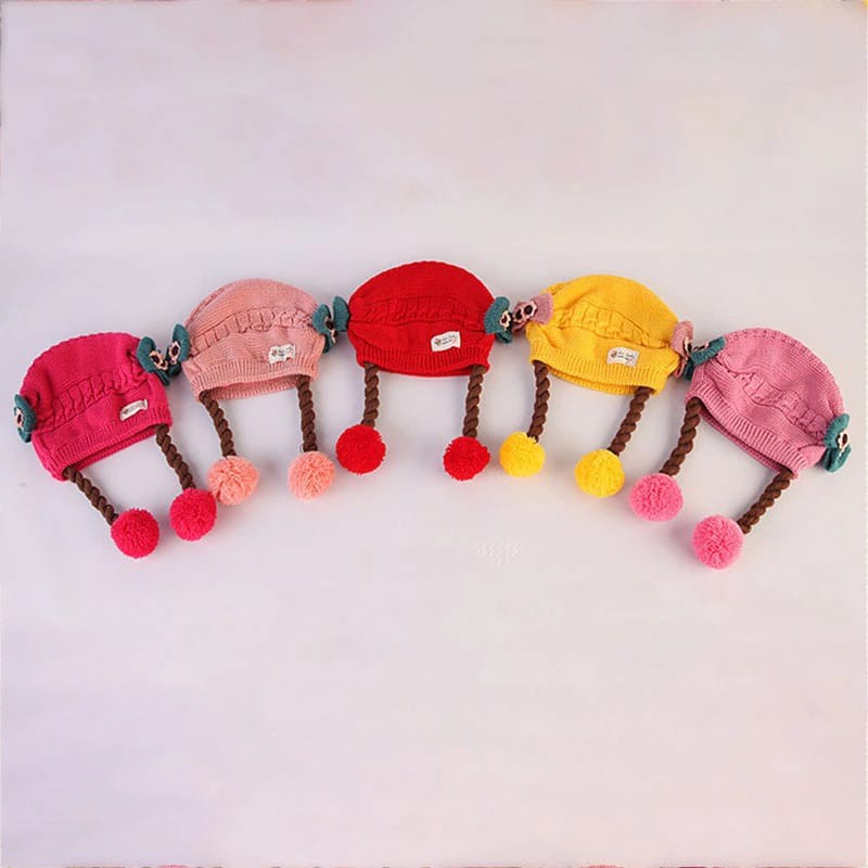 ~COD~ DO-P19-21 Topi Anak Perempuan Rambut Kepang / Topi Bayi Kupluk Imut Lucu Baby Hat Wig Impor-8