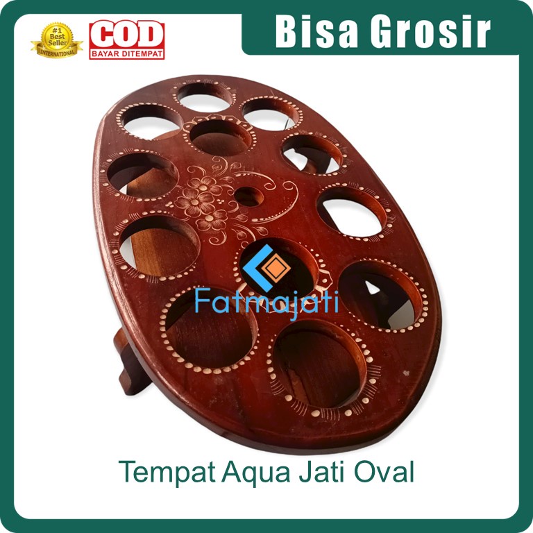 Tempat air mineral gelas Oval Kayu Jati