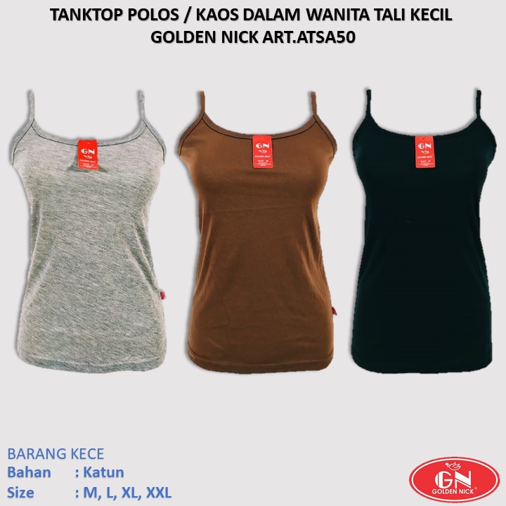Tanktop / Tangtop Tali Kecil Polos Cewek Wanita Perempuan Bahan Katun Golden Nick art. ATSA50 - COD Barang Kece-2