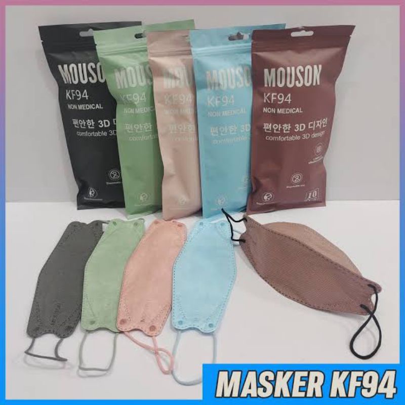 KF94 Mouson 4ply isi 10 masker kf putih hitam warna earloop cantol