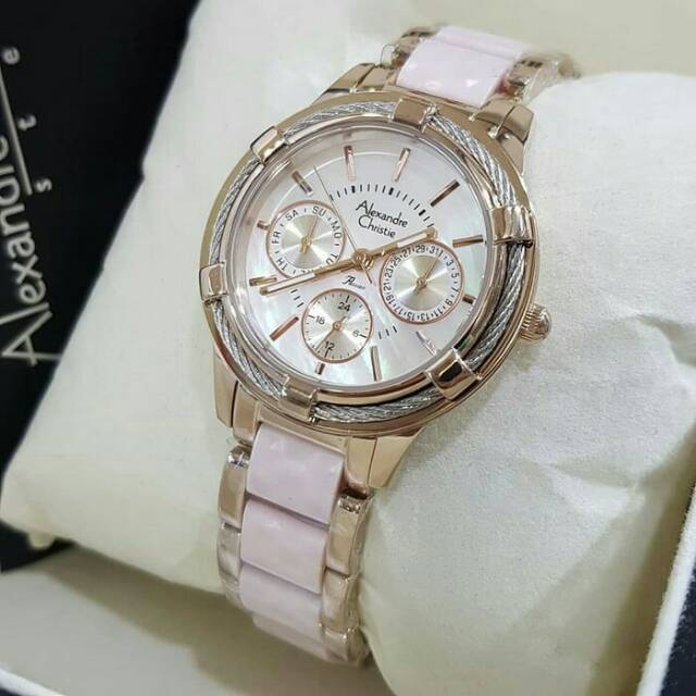Jam tangan Wanita Alexandre christie Ac 2654 pink keten elegan termurah terbaru