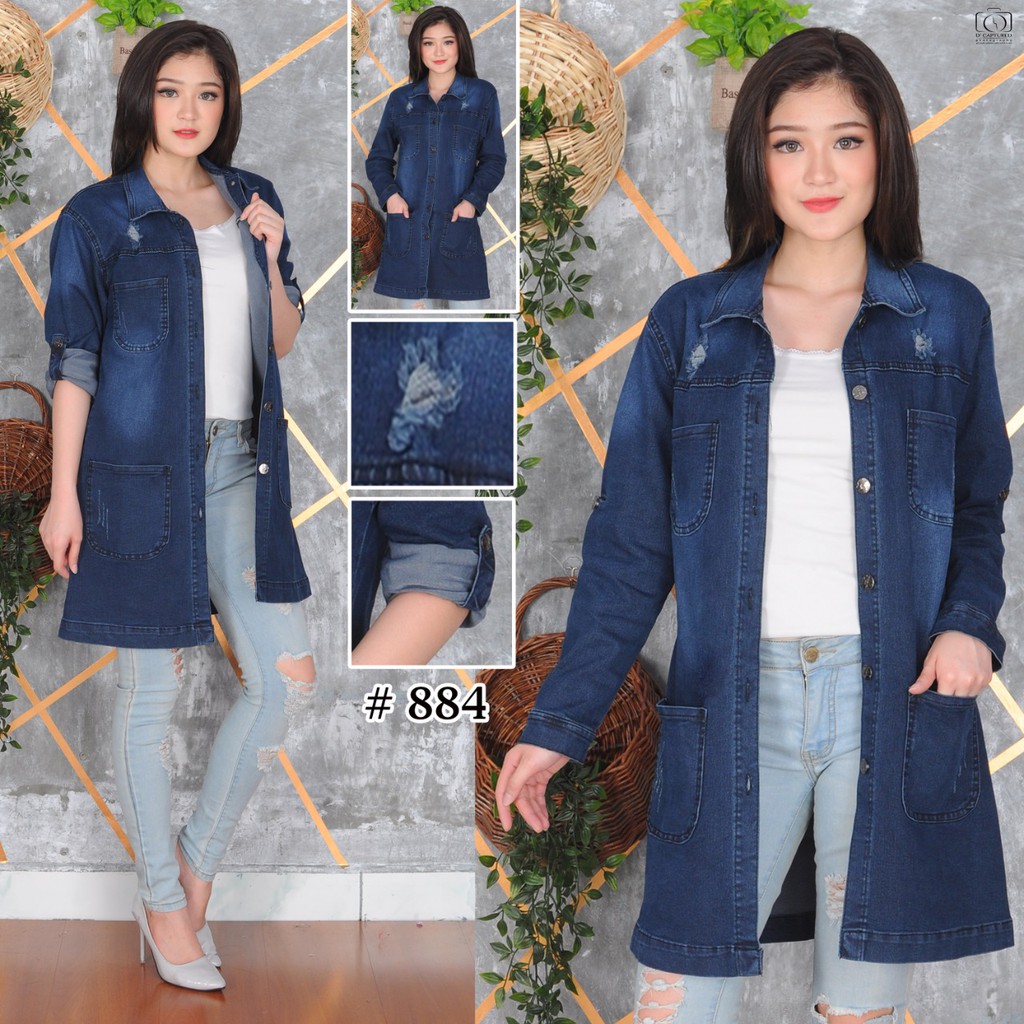 MC girl - Jaket Jeans Panjang Sobek Wanita / Outer Ripped Cewe / Jacket Denim Riped / Outer Koyak Cewek