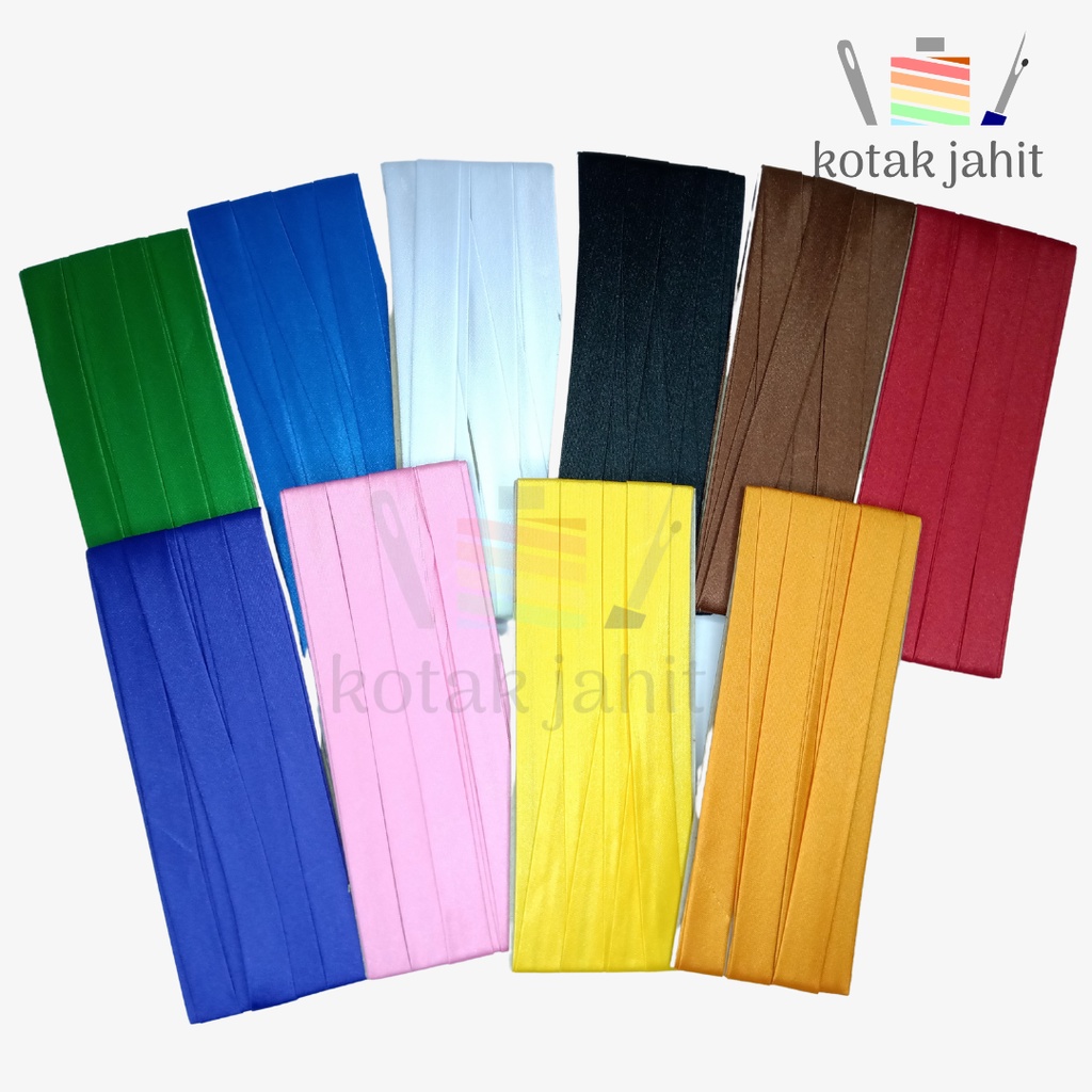 bisban satin polos per roll panjang 3 yard 2.7 meter pita bias tape lis lisban bis baju pakaian  ane