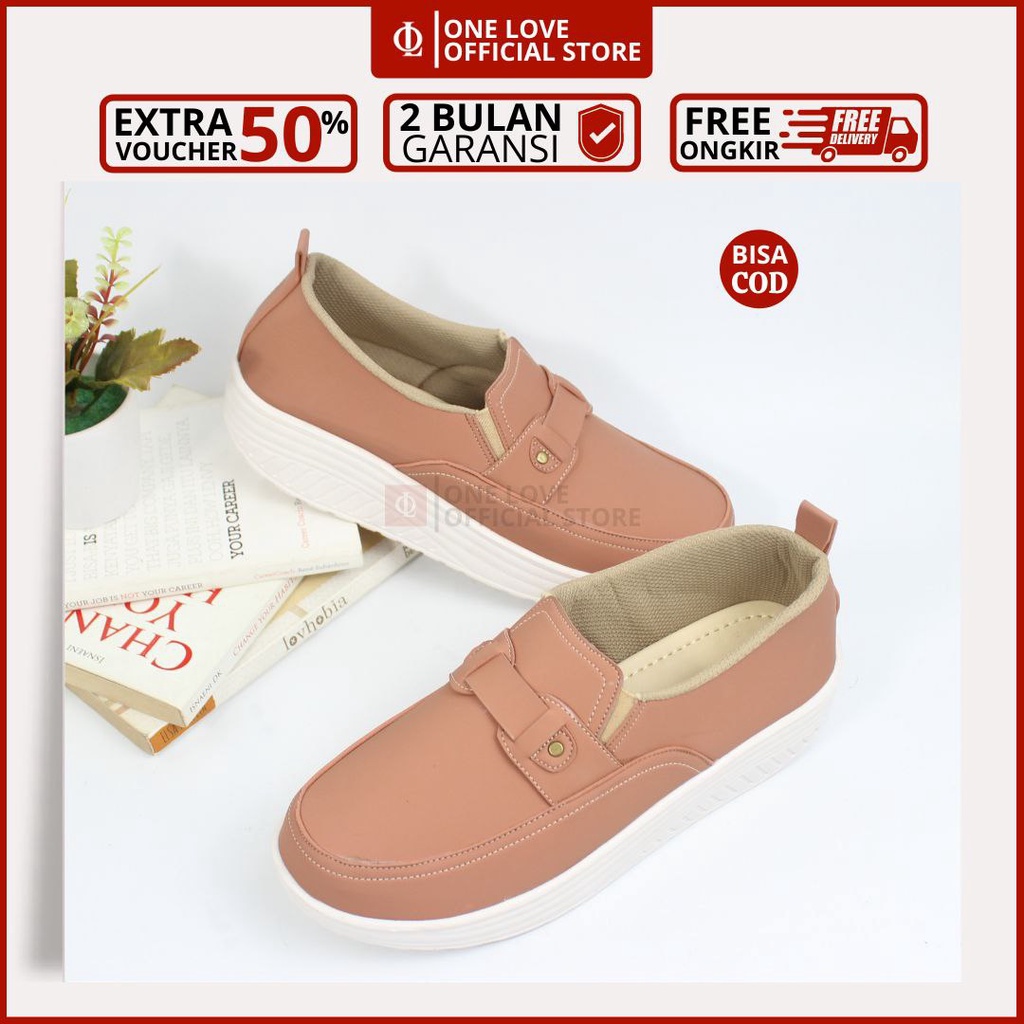 One Love Sepatu Slip On Wanita Sneakers - Sneaker Wanita Hitam Snakers Wanita Casual Style Korea / S