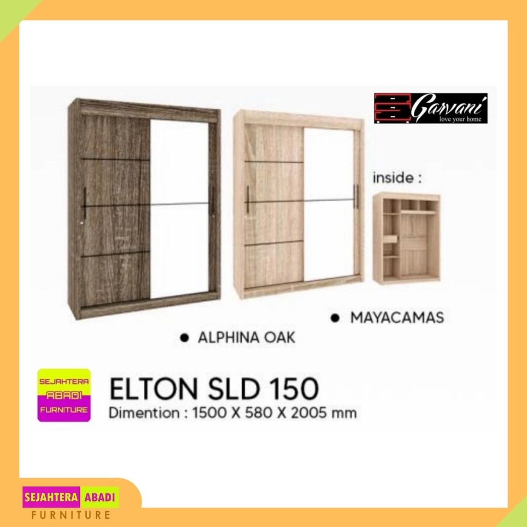 Lemari Sliding Pakaian Cermin ELTON 120 / ELTON 150 GARVANI FURNITURE