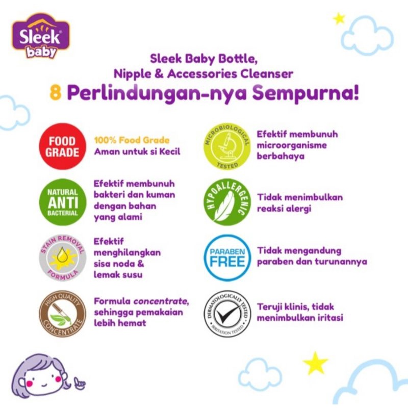 Sleek Baby Bottle, Nipple &amp; Accessories Cleanser 450ml Refill Pouch/Sabun Cuci Botol Bayi