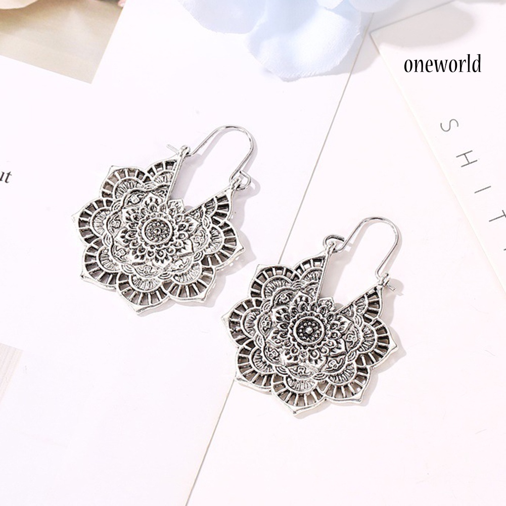 OW@ Vintage Women Hollow Out Carved Flower Dangle Leverback Earrings Jewelry Gift