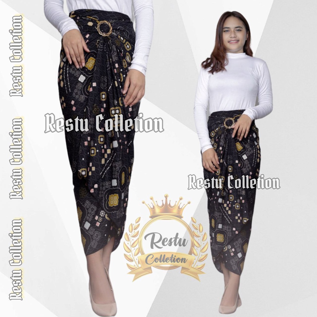 { COD } Rok Lilit Warp Skirt Serut Songket Jumputan Batik Panjang Wanita Bawahan Kebaya Kondangan Nikahan Wisuda Modern Tunangan Cewek Bahan Sutra HQ Premium All Size By Restu Colletion Motif Bunga Hitam Bestseller