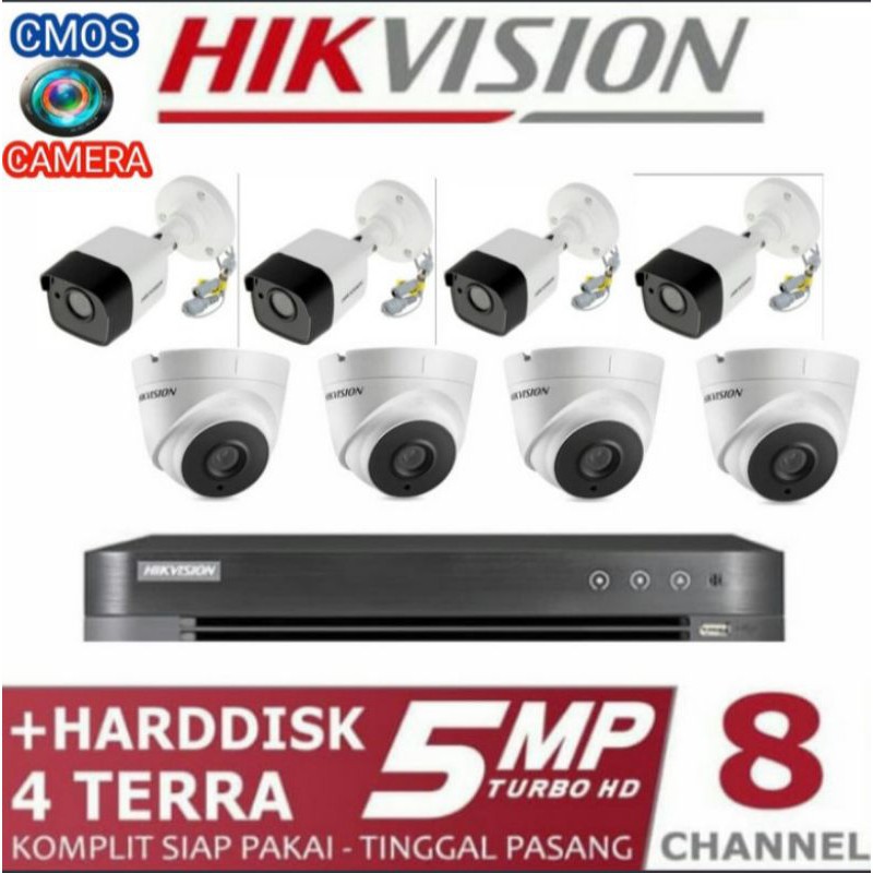 PAKET CCTV HIKVISION 5MP 8 CHANNEL 8 CAMERA KOMPLIT + HARDDISK 4 TERRA