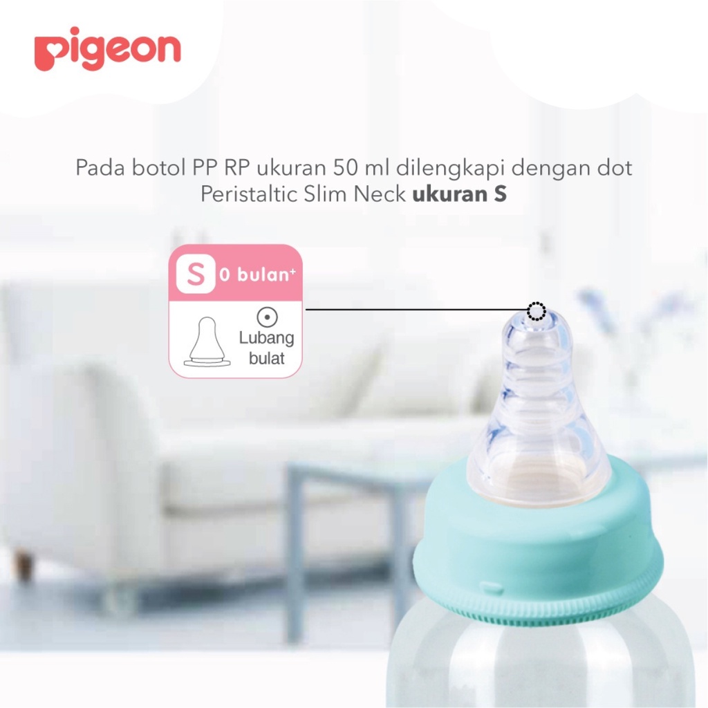 Pigeon Botol Susu Peristaltic Nipple Round Nursing Bottle PP RP Slim Neck Turtle Penyu Belimbing 50ml