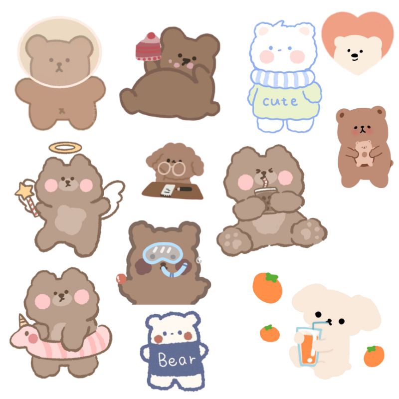 Zip Hoodie DOODLE Beige CUTE BEAR BERUANG (S - 6XL) Jaket Resleting BIGSIZE Jumbo Oversize Korean Harajuku Cute Cartoon Boba Ice Bear Style Beige Khaki Brown Coklat Tua