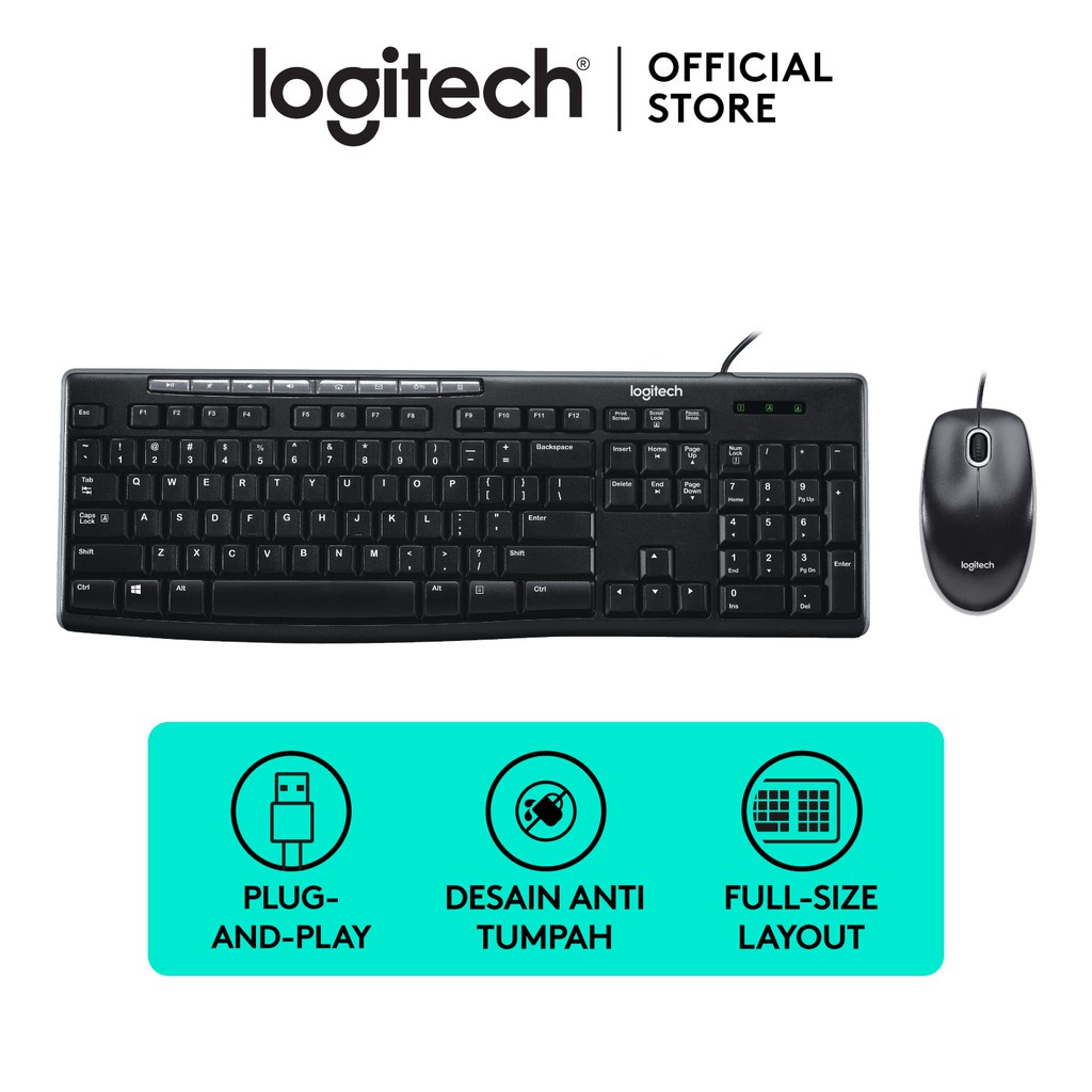 keyboard mouse combo MK200 logitech USB kabel Resmi