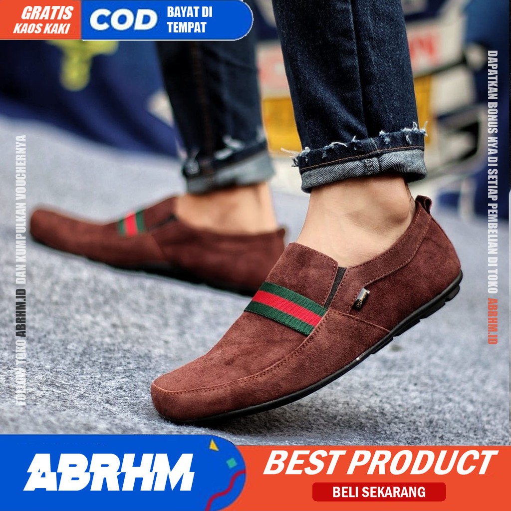 ABRHM x YOMI Sepatu Kasual Pria Sepatu Casual Pria Kantor Kerja Loafers Fashion Kulit Asli Suede Sepatu Slop Anti Slip Sepatu Semi Formal Kuliah Kondangan Gaya keren Kekinian Murah Terlaris