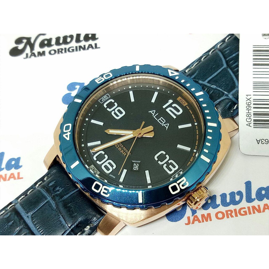 Alba Quartz AG8H96X1 Rose Gold Blue Leather - Jam Tangan Pria AG8H96