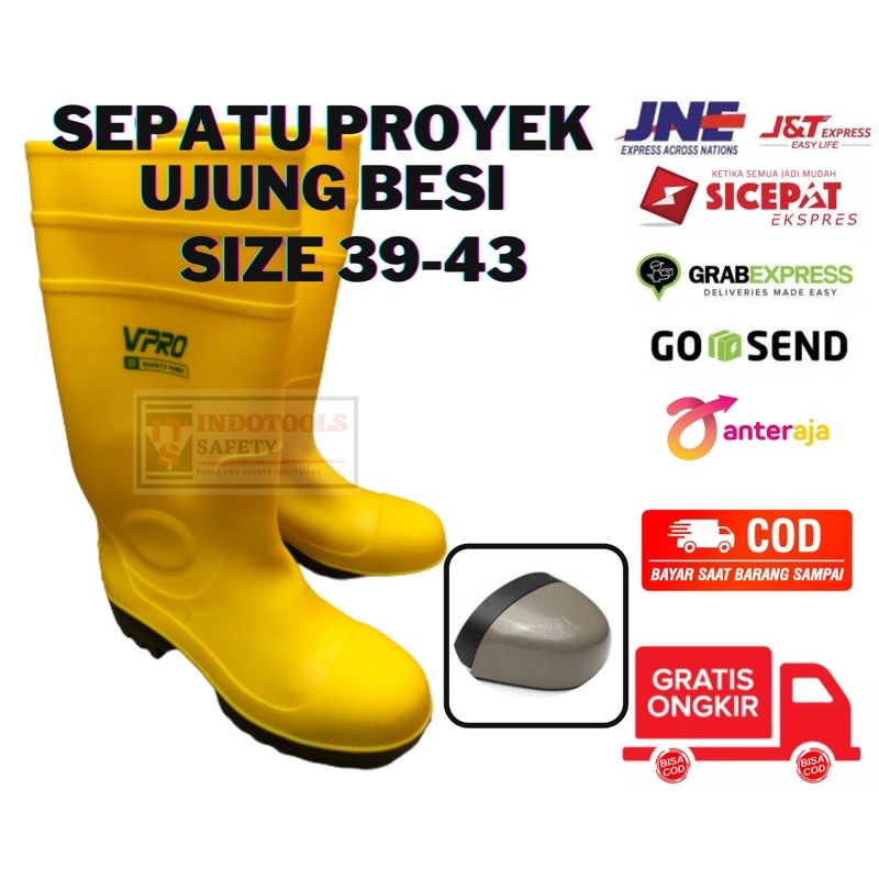 BISA COD SEPATU SAFETY BOOTS KARET UJUNG BESI VPRO HARGA RESELLER SIZE 39, 40, 41, 42, 43