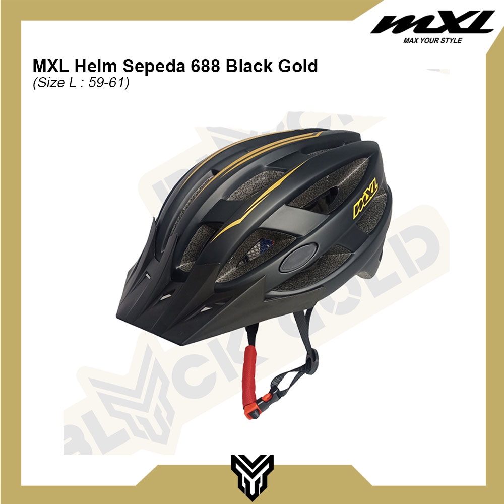 MXL Helm Sepeda 688 Bicycle Helmet Black Gold Safety Pelindung Kepala Cycling Dewasa Unisex