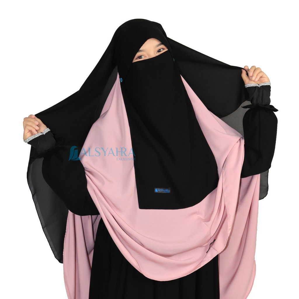 Niqab Yaman Poni Kancing Raudhah Sifon Jetblack Alsyahra Exclusive