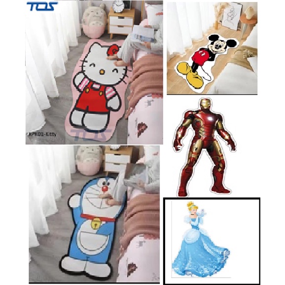 karpet doraemon / hellokitty / mickey mouse/ minnie mouse/ shinchan/ Thor/ Iron Man/ cinderella/ gambar cat/ carpet kamar anak/ tikar lantai karakter karton/ floor mat / kids carpet minimalis / karpet motif anti slip modern/ karpet semi bludru elegan lucu