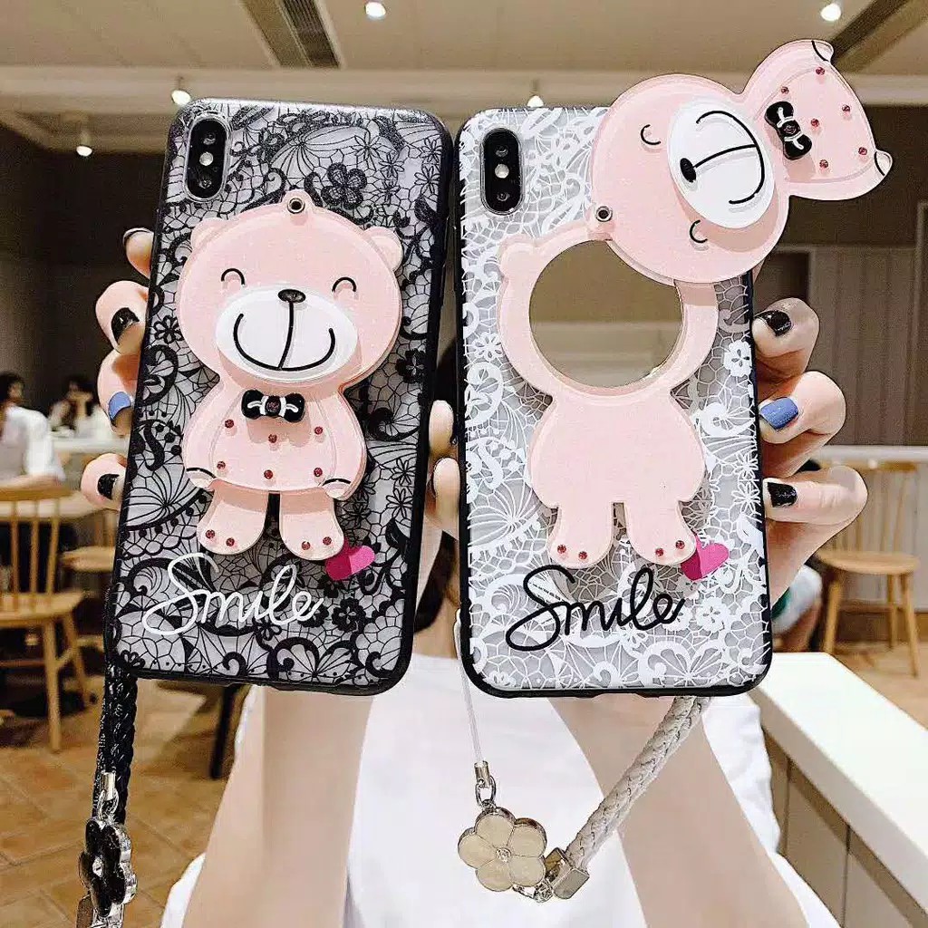 Case renda kaca + tali beruang Realme XT Xz