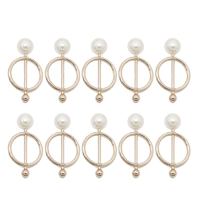 Siy 10pcs / Set Klip / Jepit Holder Scarf / Syal / Kaos T-Shirt / Selendang Bahan Silk Bentuk Bulat Hias Mutiara Untuk Wanita