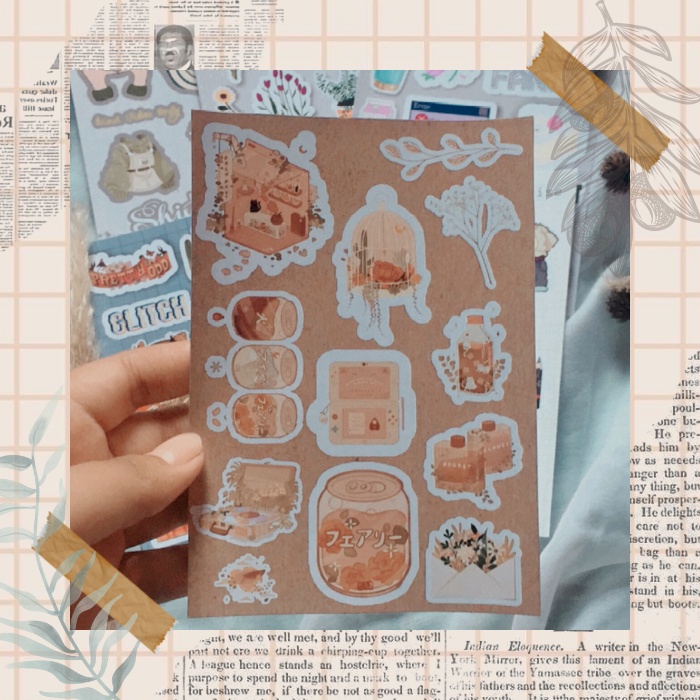 Brown Vintage Stickers Pack | stiker coklat aesthetic | stiker vintage | stiker retro | stiker Hp/laptop/jurnal/memo/scrapbook | stiker murah-1