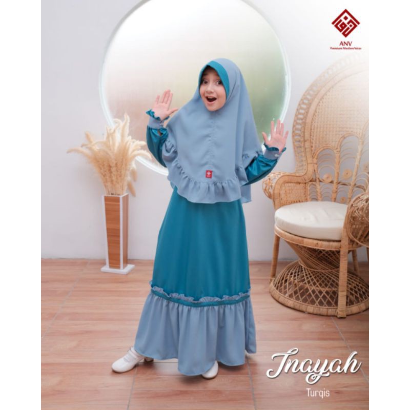 ANV Set Gamis Inayah Junior 13 tahun Baju Anak Muslim Polos Toyobo Syari ORI branded