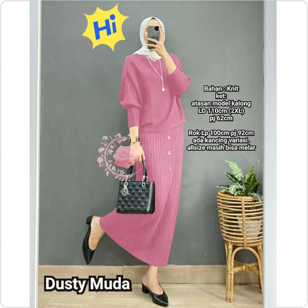 SET MINA ANYA KNIT / ATASAN DAN ROK FASHION WANITA TERLARIS TERBARU / PAKAIAN PESTA / KANTOR / KASUAL / SETELAN