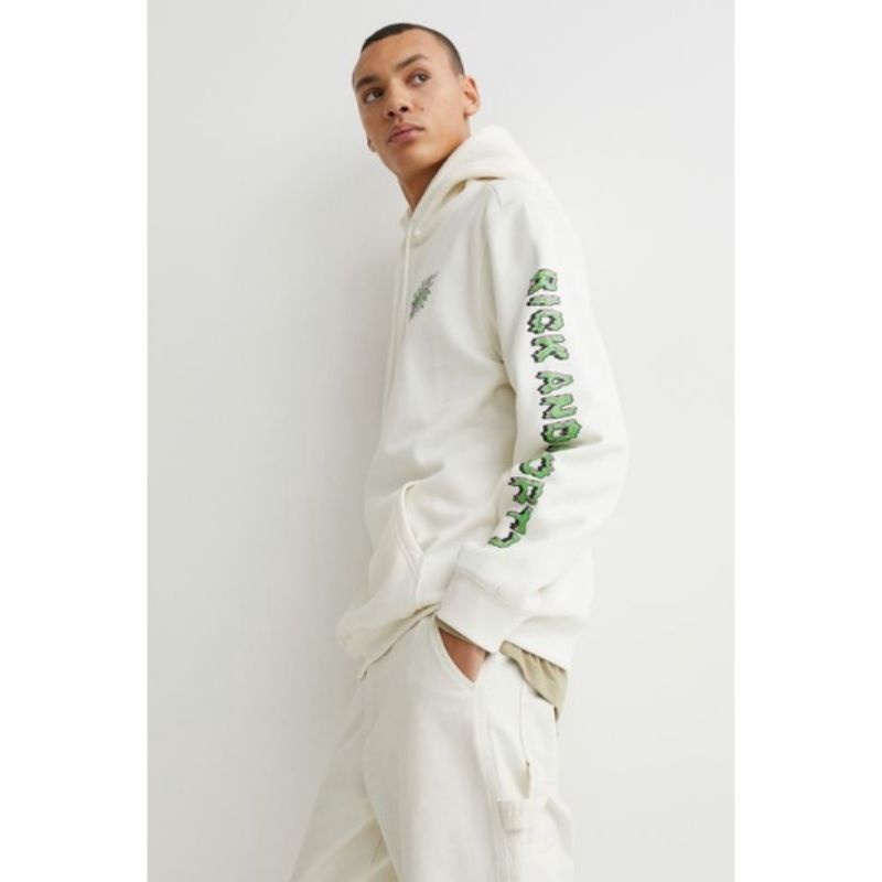 Hoodie HM Rick And Morty Putih Beige Hnm White Pria Wanita Full Tag Free Paper Bag
