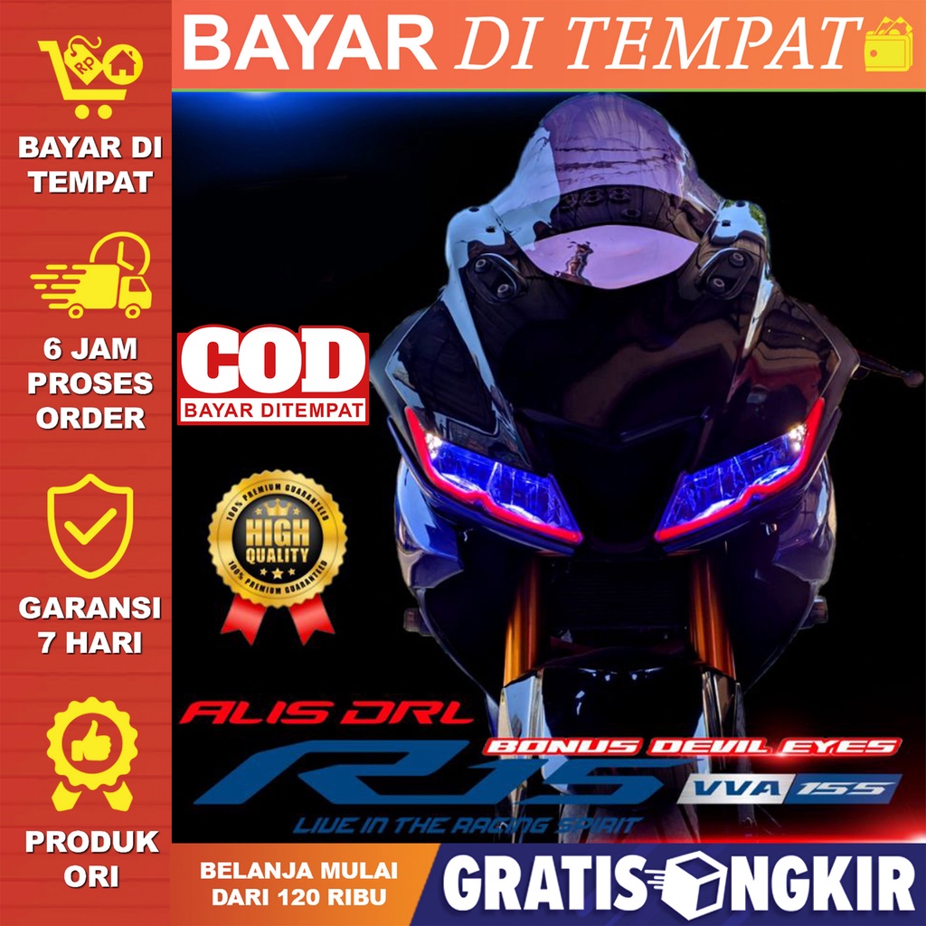 LAMPU ALIS DRL NEW R15 V3 BONUS DEVIL EYES LAMPU ALIS YAMAHA ALL NEW R15  LAMPU SENJA LAMPU ALIS LED