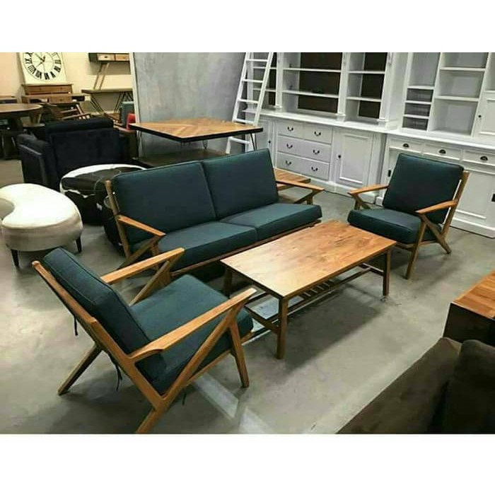kursi tamu retro scandinavian jati, mebel jepara