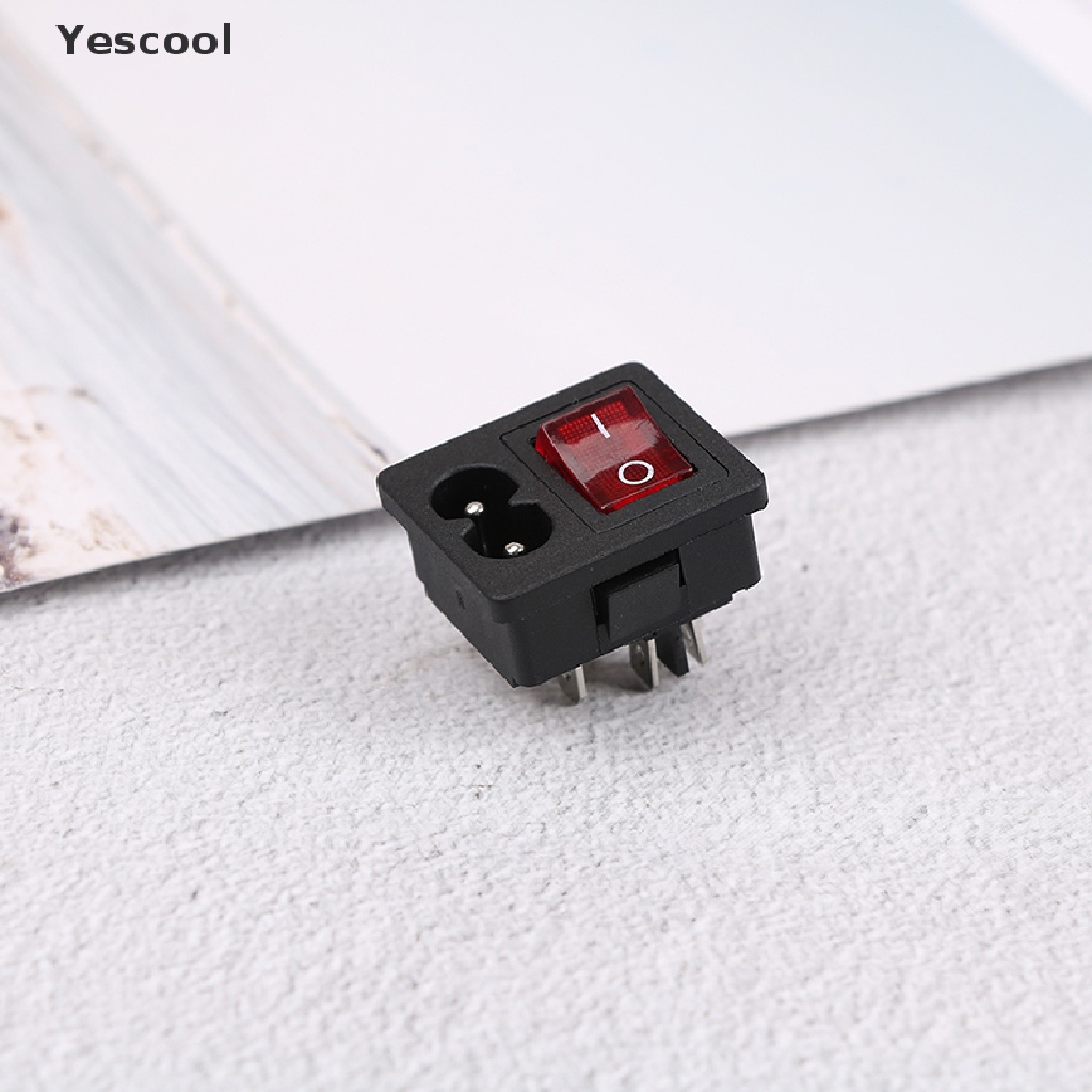 Yescool Saklar rocker switch ON-OFF Lampu Merah 250V 10A Dengan socket inlet Power