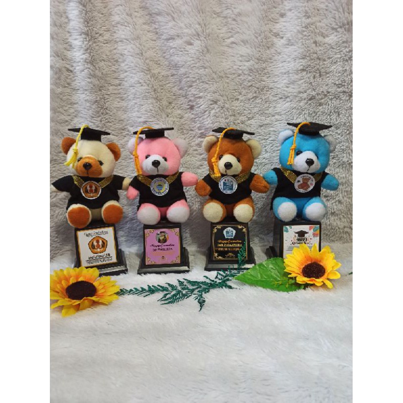 Piala Boneka Wisuda Premium | Trophy Boneka Bunga dan Selempang