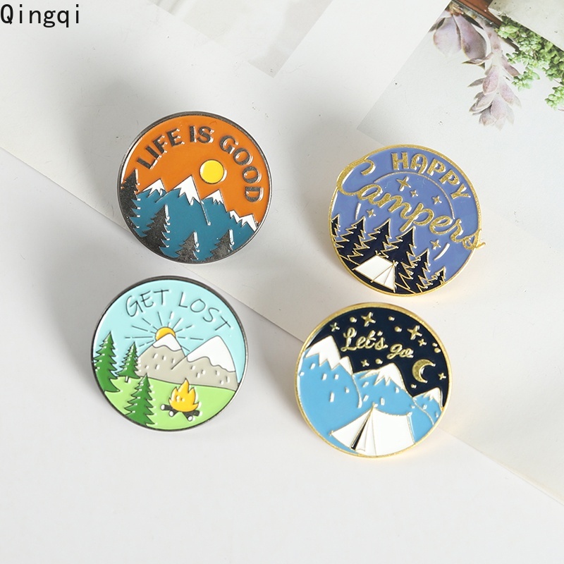 Bros Pin Enamel Bentuk Bulat Motif Kartun Tulisan Life Is Good Untuk Travel