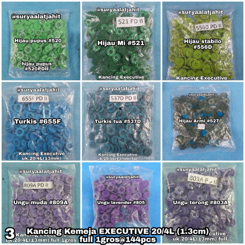 Kancing Kemeja Grafir Executive 20/4 Sunflower rp.23.000/144pcs