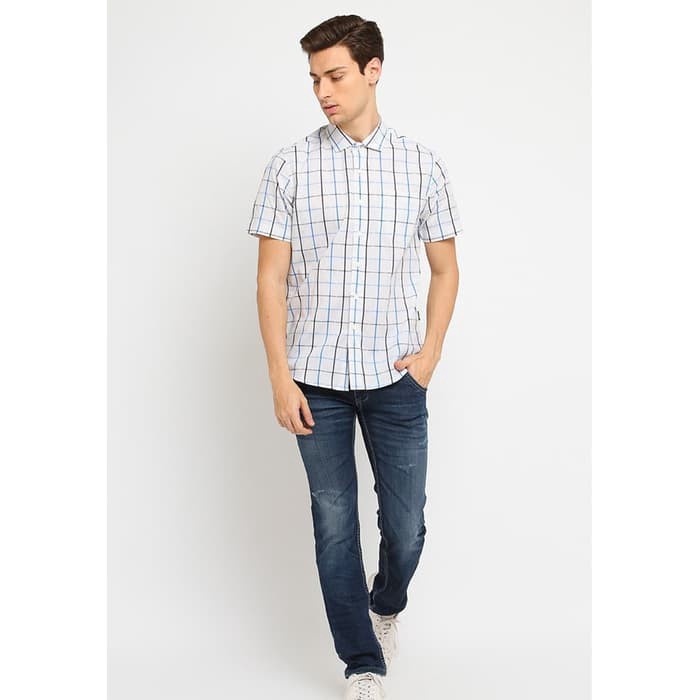 Baju Pria Kemeja Lengan Pendek Kotak-Kotak White Arnett Original