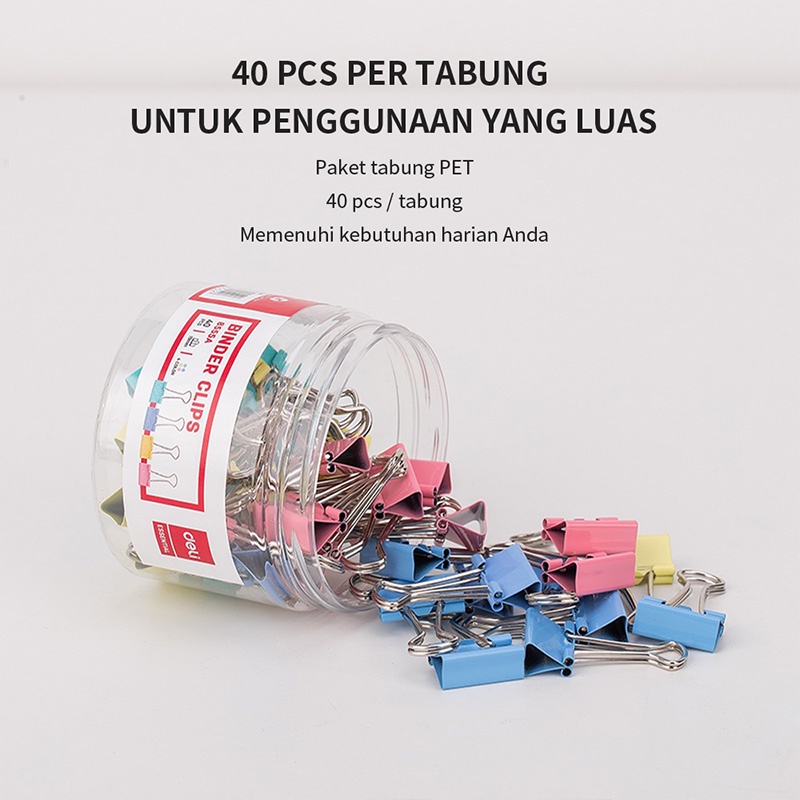 Deli Binder Clip 40 Pcs Klip Kertas Binder Klip 19mm 4 Warna Kebutuhan Kantor Binder Clips