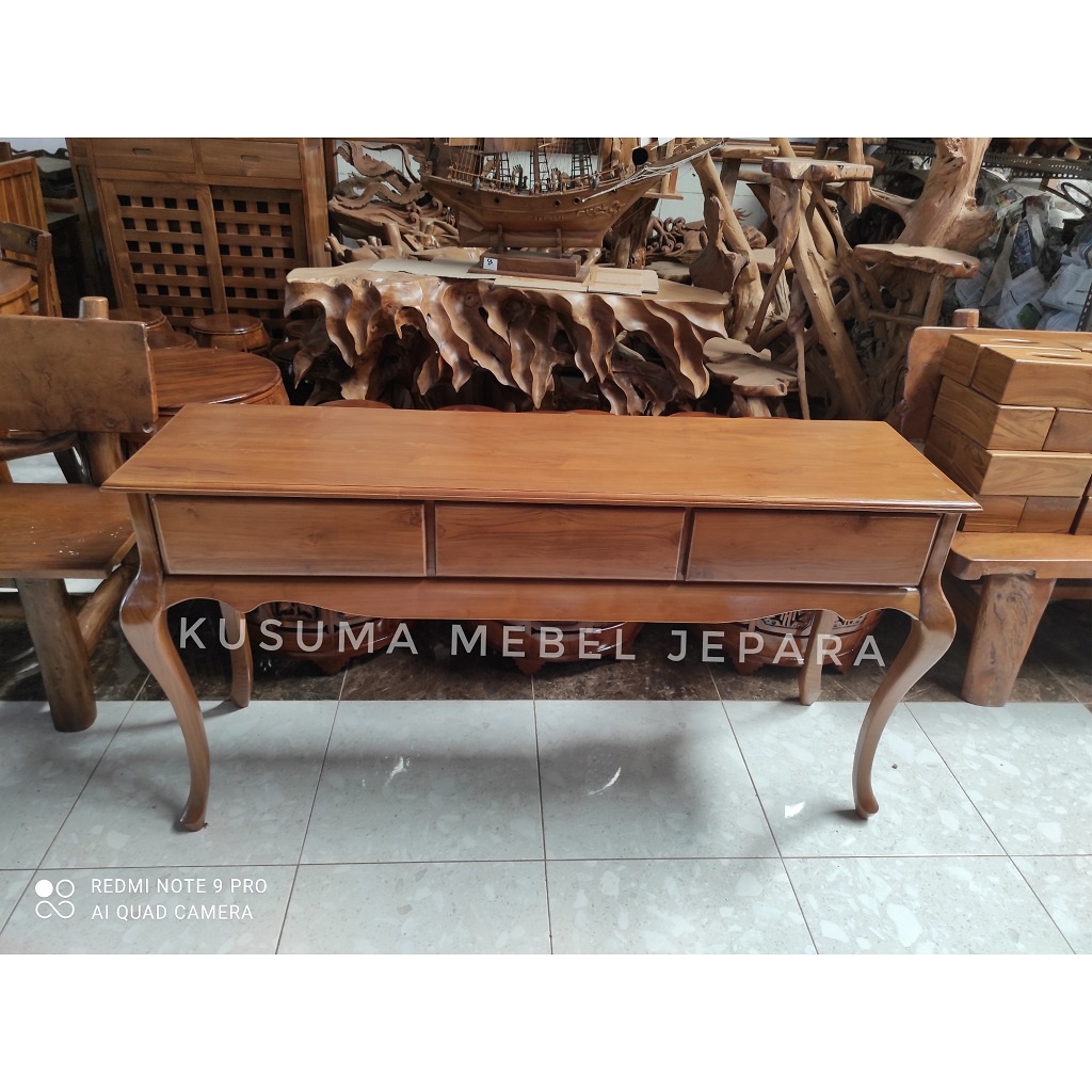 Meja Konsul Meja Nakas 3 Laci Kayu Jati - Panjang 150cm