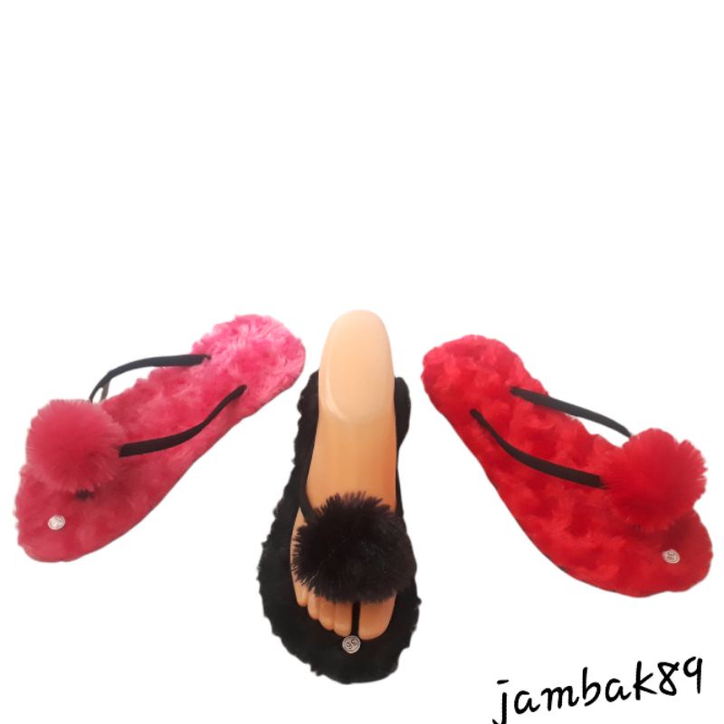 JB- Sandal jepit Bulu Pompom Terlaris
