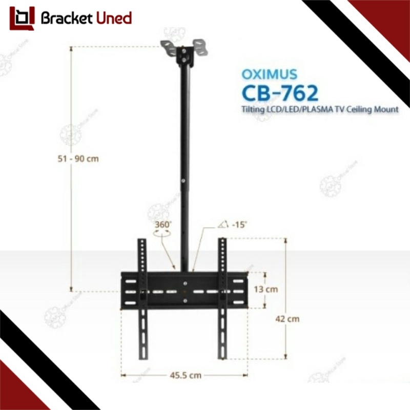 Bracket TV Ceiling Breket Gantung Plafon Oximus Model CB762 26&quot;-55&quot; Tilt Swivel Bisa 6 Arah Kualitas Import