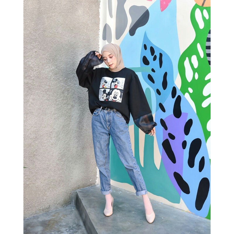 PAKAIAN WANITA SWEATER LENGAN PANJANG HITAM MICKEY MOUSE