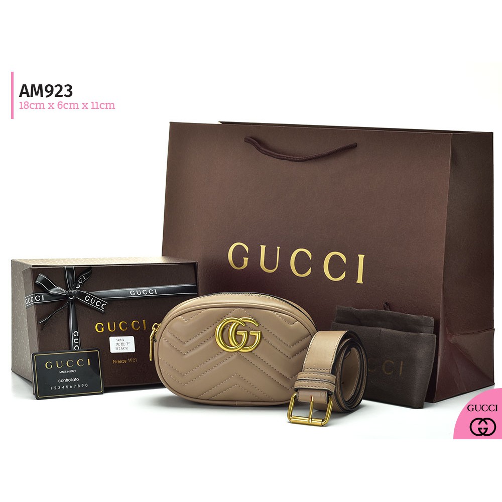 Tas Pinggang Gucci GG Marmont Matelasse Cream Apricot AM923