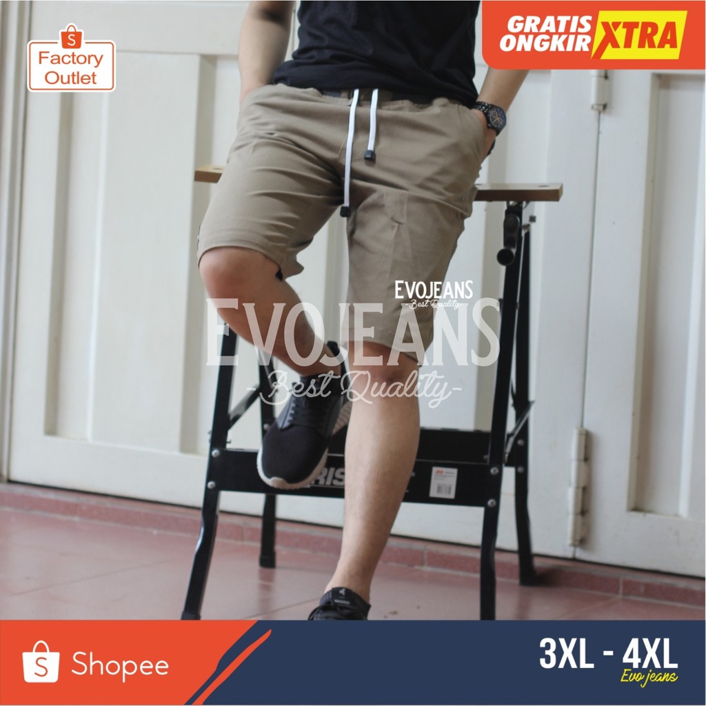 CELANA JUMBO CHINO PANTS PENDEK PINGGANG KARET BIG SIZE / EVO JEANS ORIGINAL PRODUK